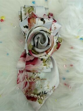 Floral Rose Bow Scarf Clip - Pink White